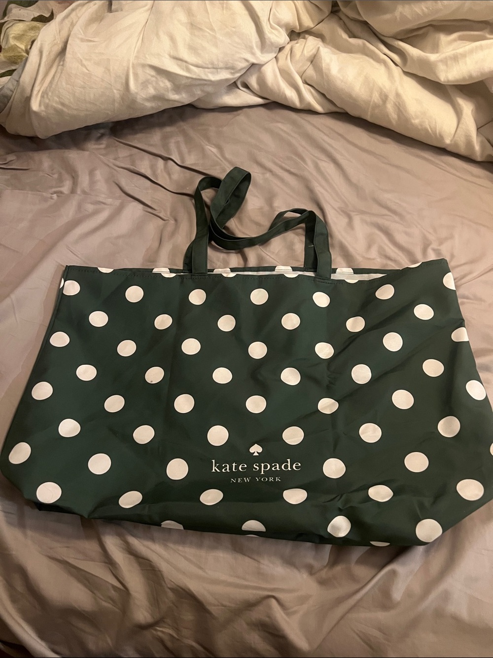 kate spade dark green and white polka dot tote